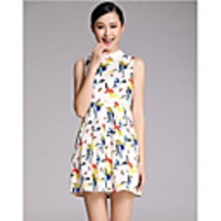 Maipinku Frauen-Pan-Kragen Blumendruck Chiffon ärmelloses Kleid