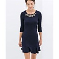 Maipinku Frauen Round Neck A-Line Cotton Halbarm Kleid