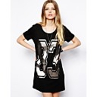 Maipinku Frauen Round Neck Anzahl Muster Baumwolle Casual Dress