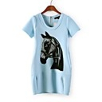 Maipinku Frauen Round Neck Pferde Muster-Kleid