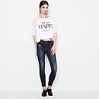 Maipinku Frauen Round Neck White Cotton Flügel-Hülsen-T-Shirt