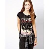 Maipinku Frauen Rundhals Blumendruck-Baumwoll-T-Shirt