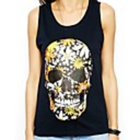 Maipinku Frauen Rundhals-Blumendruck Baumwolle ärmelloses T-Shirt