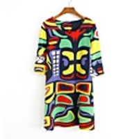 Maipinku Frauen Rundhals-Blumendruck Chiffon Casual Dress