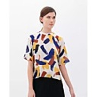 Maipinku Frauen Rundhals-Blumendruck Chiffon-Hemd