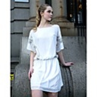 Maipinku Frauen Rundhals-Blumendruck Chiffon-Kleid