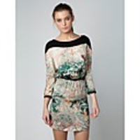 Maipinku Frauen Rundhals-Blumendruck Chiffon-Kleid