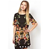 Maipinku Frauen Rundhals-Blumendruck Chiffon rückenfreies Kleid