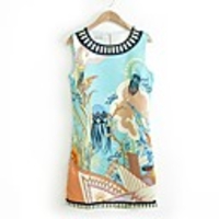 Maipinku Frauen Rundhals-Blumendruck Chiffon ärmelloses Kleid