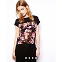 Maipinku Frauen Rundhals-Blumendruck Chiffon und Baumwolle T-Shirt