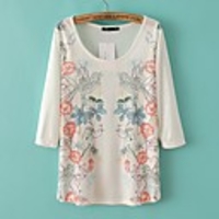 Maipinku Frauen Rundhals-Blumendruck Cotton Halbarm-T-Shirt