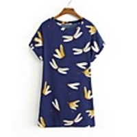 Maipinku Frauen Rundhals-Blumendruck Loose Fit Casual Dress