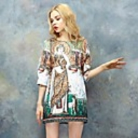 Maipinku Frauen Rundhals-Blumendruck Loose Fit Kleid