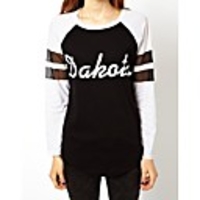 Maipinku Frauen Rundhals Kontrast Farbe Baumwollbluse