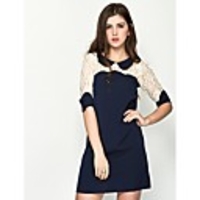 Maipinku Frauen Rundhals-Kontrast-Farben-Chiffon-Kleid