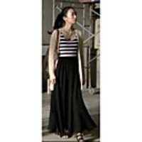 Maipinku Frauen Rundhals Streifen Chiffon ärmelloses Kleid