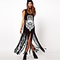 Maipinku Frauen Rundhals Tassel Cotton Casual Dress