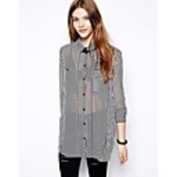 Maipinku Frauen Stripe Chiffon Langarm-Bluse