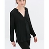 Maipinku Frauen V-Ausschnitt,  schwarze Chiffon Langarm-Shirt