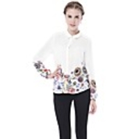 Maipinku Frauenrechts Ausschnitt Blumendruck Chiffon Casual Shirt