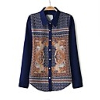 Maipinku Frauenrechts Ausschnitt Blumendruck Chiffon Langarm-Bluse