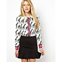 Maipinku Frauenrechts Ausschnitt Blumendruck Chiffon Langarm-Shirt