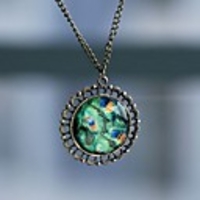 Maizi Frauen-Pfau-Feder-Druck-Halskette