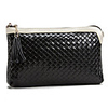 Makko Frauen Splicing Farbe Woven Leder-Handtasche (schwarz)