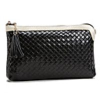 Makko Frauen Splicing Farbe Woven Leder-Handtasche (schwarz)