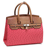 Makko Ol Ostrich Stripe Streifen mit Boa Pu-Farbabstimmung tragbare Tasche (Screen Color)
