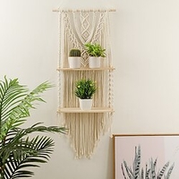 Makramee-Wanddekoration mit Doppelregal,  2-stufiges Blumentopfregal für Raumdekoration,  Schlafzimmer,  Wohnzimmer