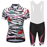 Malciklo Damen Fahrradtrikot mit Trägerhosen Weiß Schwarz Blumen Pflanzen Übergrössen Fahhrad Bib - Shorts / Kurze radhose MIT Trägern Trikot / Radtrikot Rasche Trocknung Anatomisches Design Lightinthebox