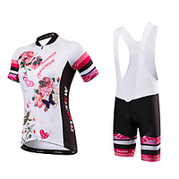 Malciklo Damen Kurzarm Fahrradtrikot mit Trägerhosen Bambus-Karbonfaser Weiß Blumen Pflanzen Übergrössen Fahhrad Atmungsaktiv Rasche Trocknung Anatomisches Design Sport Blumen Pflanzen Bergradfahren Lightinthebox