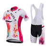 Malciklo Damen Kurzarm Fahrradtrikot mit Trägerhosen Coolmax Elasthan Lycra Schwarz / Rrot Weiss rot Blumen Pflanzen Fahhrad Trikot / Radtrikot Trägerhose / Lange Radhose Mit Trägern Gepolsterte Lightinthebox