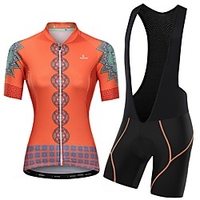 Malciklo Damen Kurzarm Fahrradtrikot mit Trägerhosen Orange weiß Gelb Blau Blumen Pflanzen Fahhrad Atmungsaktiv Rasche Trocknung Sport Blumen Pflanzen Bergradfahren Straßenradfahren Bekleidung Lightinthebox