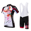 Malciklo Damen Kurzarm Fahrradtrikot mit Trägerhosen Schwarz / Weiß Schwarz / Rrot Blumen Pflanzen Fahhrad Sportkleidung Atmungsaktiv Rasche Trocknung Anatomisches Design UV-resistant Reflexstreiffen Lightinthebox