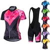 Malciklo Damen Kurzarm Fahrradtrikot mit Trägerhosen Sommer Elastan Lycra Polyester RosaWeiß Purpur Gelb Geometrisch Britisch Übergrössen Fahhrad Trikot / Radtrikot Strumpfhosen / Lange Radhose