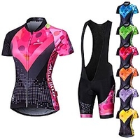 Malciklo Damen Kurzarm Fahrradtrikot mit Trägerhosen Sommer Elastan Lycra Polyester RosaWeiß Purpur Gelb Geometrisch Britisch Übergrössen Fahhrad Trikot / Radtrikot Strumpfhosen / Lange Radhose