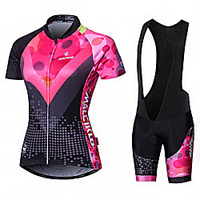 Malciklo Damen Kurzarm Fahrradtrikot mit Trägerhosen Sommer Elastan Lycra Polyester RosaWeiß Purpur Gelb Geometrisch Britisch Übergrössen Fahhrad Trikot / Radtrikot Strumpfhosen / Lange Radhose Lightinthebox