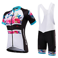 Malciklo Damen Kurzarm Fahrradtrikot mit Trägerhosen Weiß Schwarz Blumen Pflanzen Übergrössen Fahhrad Bib - Shorts / Kurze radhose MIT Trägern Trikot / Radtrikot Gepolsterte Shorts Atmungsaktiv Lightinthebox