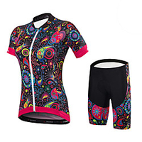 Malciklo Damen Kurzarm Fahrradtriktot mit Fahrradhosen Bambus-Karbonfaser Coolmax Gitter Gelb Schwarz Blau Blumen Pflanzen Fahhrad Sportkleidung Tasche auf der Rückseite Sport Mit Mustern / Elasthan Lightinthebox