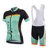 Malciklo Damen Kurzarm Fahrradtriktot mit Fahrradhosen Minzgrün Grün / schwarz Blumen Pflanzen Fahhrad Trikot / Radtrikot Trägerhose / Lange Radhose Mit Trägern Gepolsterte Shorts Atmungsaktiv Rasche Lightinthebox