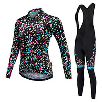 Malciklo Damen Langarm Fahrradtrikot mit Trägerhosen Weiß Schwarz Punkt Fahhrad Sportkleidung Rasche Trocknung Anatomisches Design Reflexstreiffen Winter Sport Lycra Punkt Bergradfahren / Dehnbar Lightinthebox