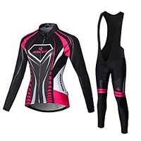 Malciklo Damen Langarm Fahrradtrikot mit Trägerhosen Winter Sommer Elastan Purpur Schwarz Grün Britisch Übergröße Fahhrad Rasche Trocknung Sport Mit Mustern Bergradfahren Straßenradfahren Bekleidung Lightinthebox