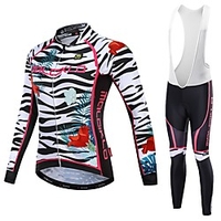 Malciklo Damen Langarm Fahrradtrikot mit Trägerhosen Winter Weiß Schwarz Purpur Blumen Pflanzen Zebra Übergrössen Fahhrad Atmungsaktiv Rasche Trocknung Sport Blumen Pflanzen Bergradfahren Lightinthebox