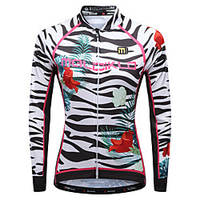Malciklo Damen Langarm Fahrradtrikot Winter Sommer Lycra Polyester Weiß Purpur Rote Blumen Pflanzen Zebra Übergrössen Fahhrad Trikot / Radtrikot Rasche Trocknung Atmungsaktiv Reflexstreiffen Tasche Lightinthebox