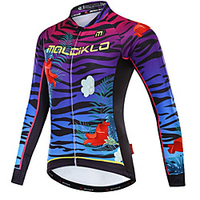 Malciklo Damen Langarm Fahrradtrikot Winter Sommer Vlies Lycra Weiß Schwarz Blumen Pflanzen Zebra Übergrössen Fahhrad Trikot / Radtrikot Oberteile Bergradfahren Straßenradfahren warm halten Lightinthebox