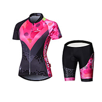 Malciklo Damen Langarm Fahrradtriktot mit Fahrradhosen Schwarz Geometrisch Britisch Fahhrad Trikot / Radtrikot Strumpfhosen / Lange Radhose Gepolsterte Shorts Sport Polyester Coolmax Elastan Lightinthebox
