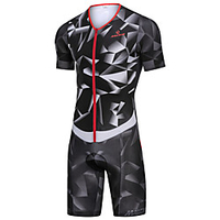 Malciklo Herren Kurzarm Triathlonanzug Sommer Elasthan Schwarz / Silber Neuheit Britisch Fahhrad Sport Geometrisch Bekleidung / Mikro-elastisch Lightinthebox
