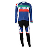 Malciklo Herrn Damen Langarm Fahrradtrikots mit Fahrradhosen Winter Elastan Polyester Royal blau grün Italy Champion Nationalflagge Fahhrad Sportkleidung Bergradfahren Straßenradfahren